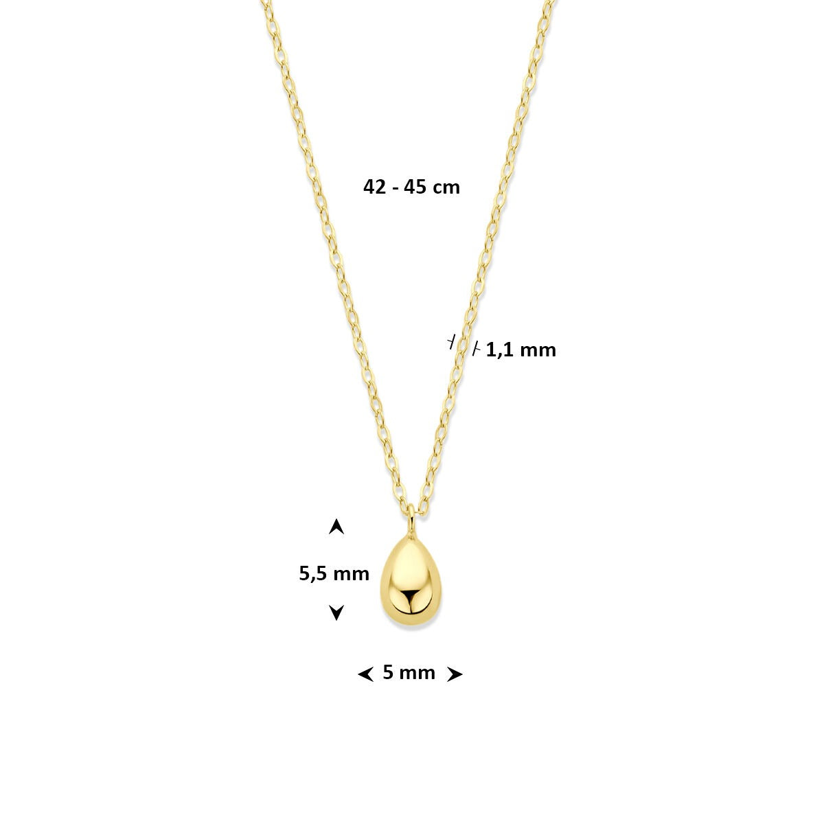 9k Geelgouden Collier met Druppel