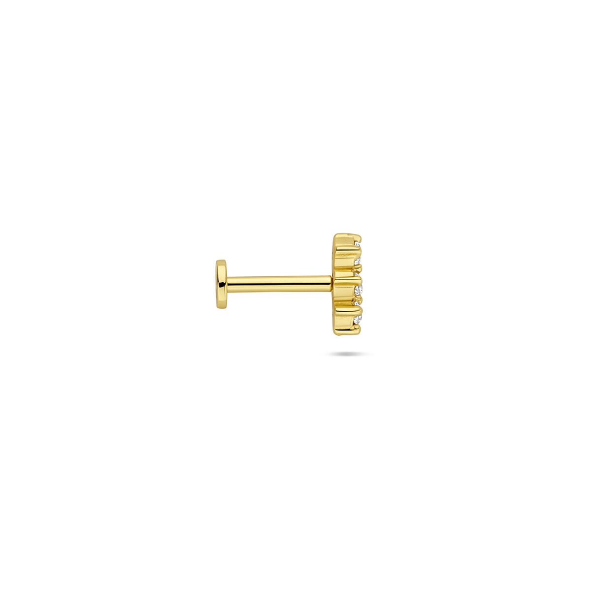 Verguld 925 zilveren flat back piercing met rij zirkonia