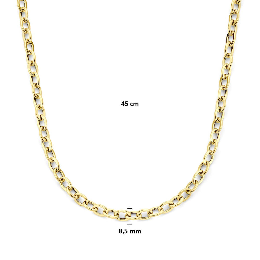 14k geelgouden dames ketting met ronde en rechthoekige draadschakels 8.5mm