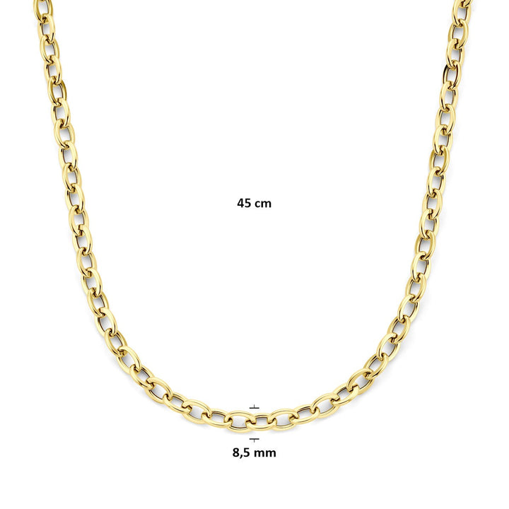 14k geelgouden dames ketting met ronde en rechthoekige draadschakels 8.5mm