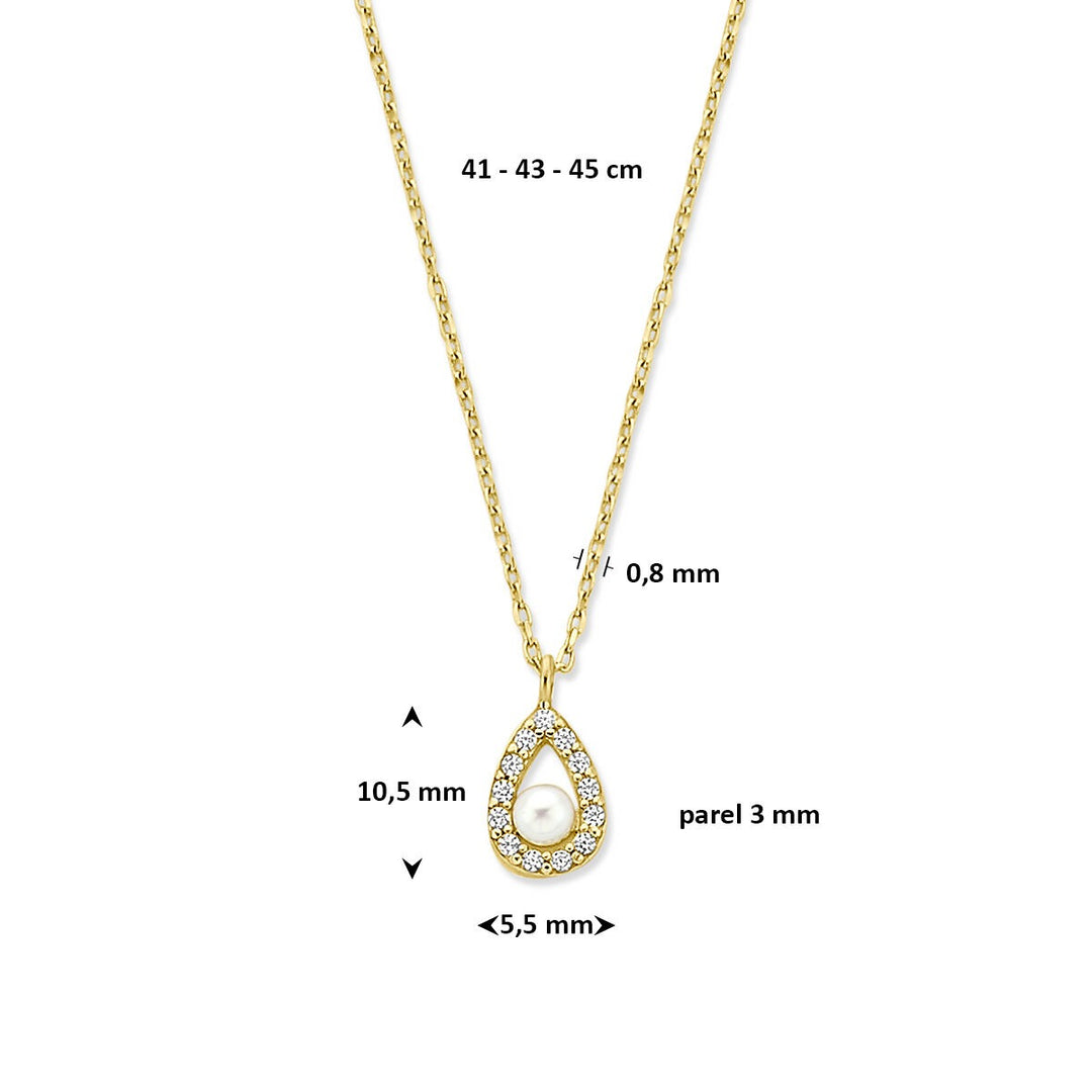 14k geelgouden ketting met parel en zirkonia