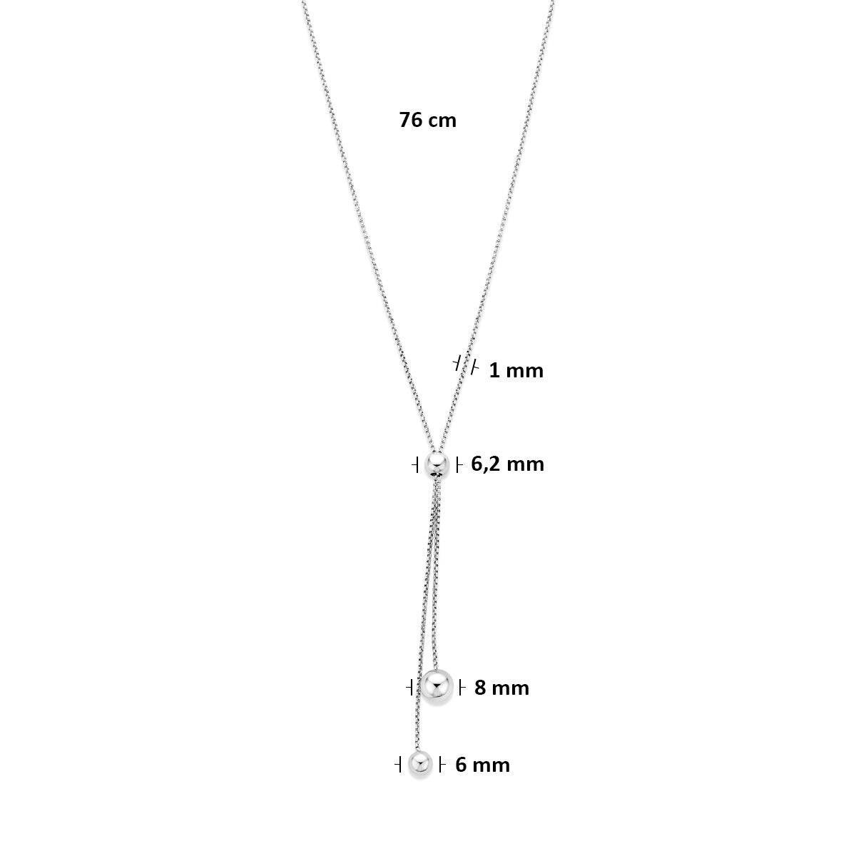 Gerhodineerd 925 zilveren y-collier met bolletjes