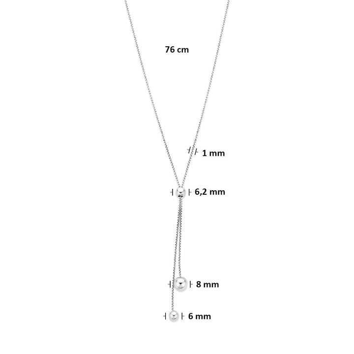 Gerhodineerd 925 zilveren y-collier met bolletjes