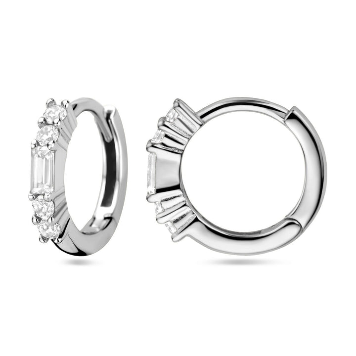 Zilveren dames klapoorringen met baguette zirkonia – gerhodineerd 11.5 mm