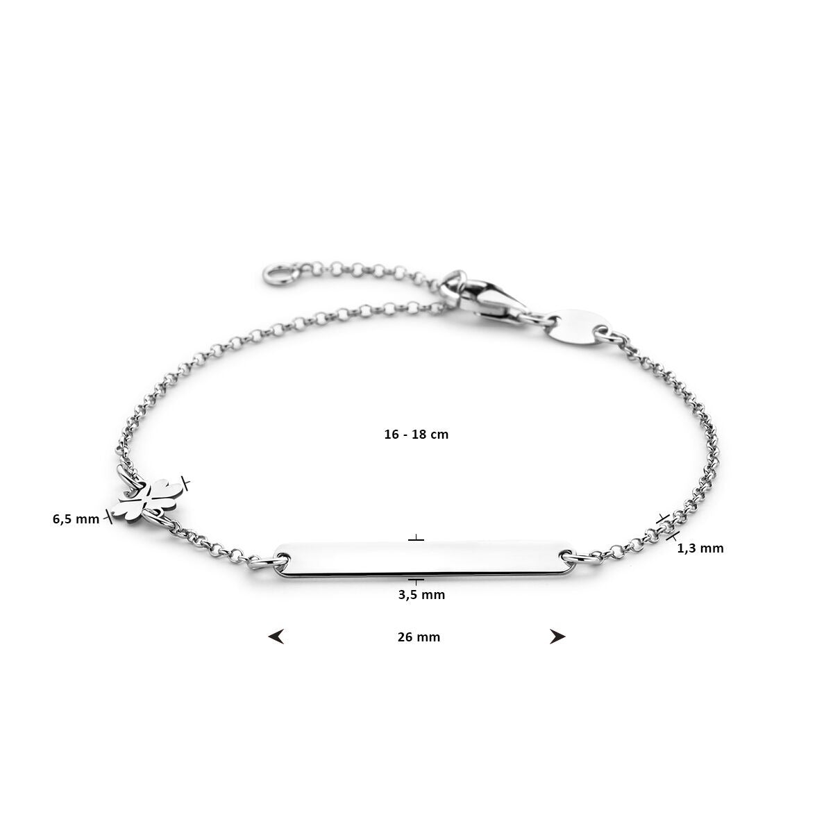 engraving bracelet clover and plate 3.5 mm 16 - 18 cm silver rhodium plated