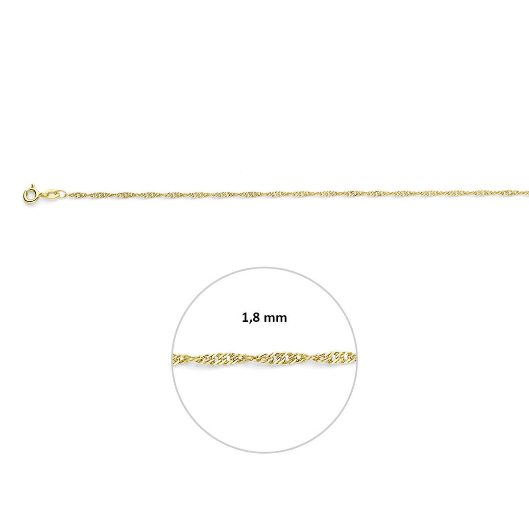 9k Geelgouden dames collier met Singapore schakel – 1,8 mm breed