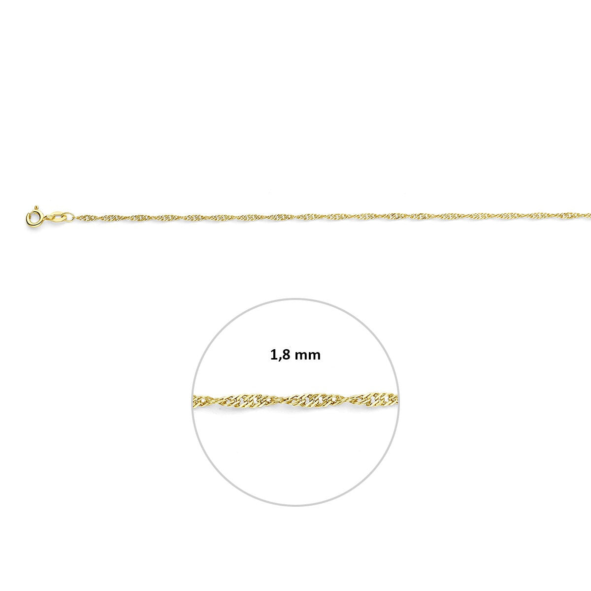 9k Geelgouden dames collier met Singapore schakel – 1,8 mm breed