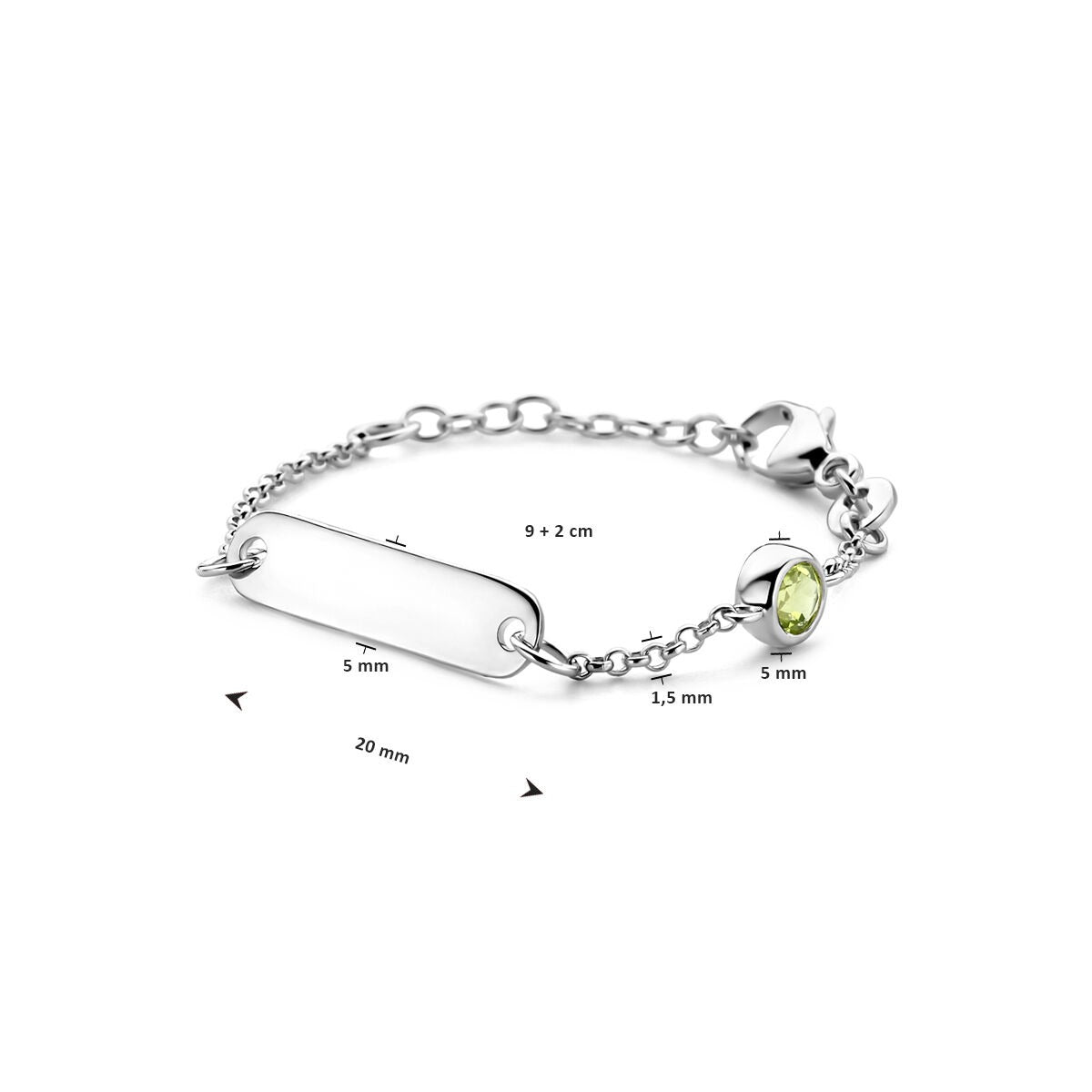 engraving bracelet plate 5.0 mm with birthstone 9 + 2 cm silver rhodium plated