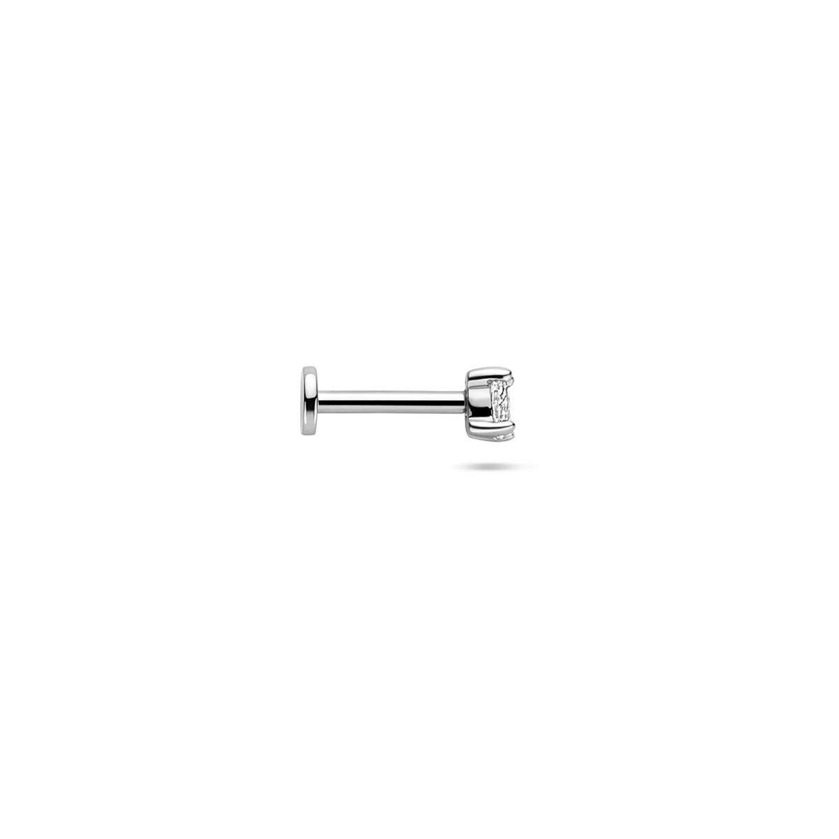 Zilveren flat back piercing met zirkonia – gerhodineerd 925 zilver
