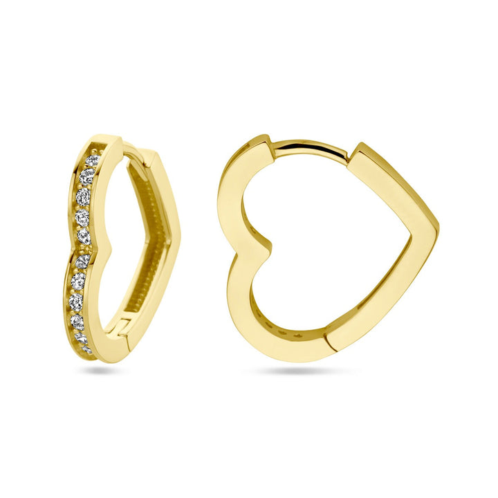 14k gouden dames oorringen met hart en zirkonia – 14 mm