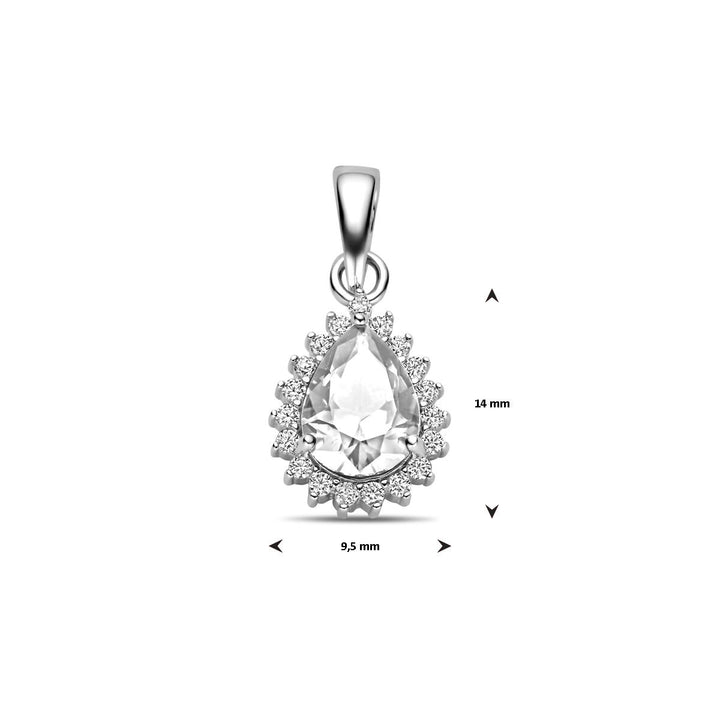 Zilveren hanger – peervormige zirkonia in entourage