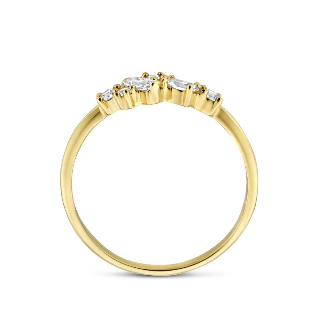 14k Geelgouden dames ring met zirkonia in entouragezetting