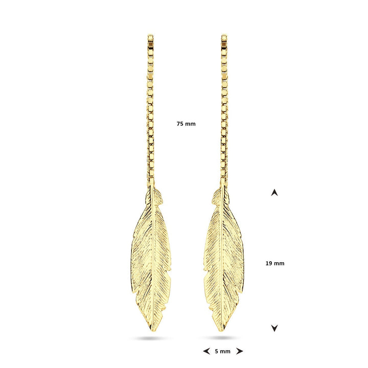 Goudkleurige doortrekoorbellen met veer – gerhodineerd 925