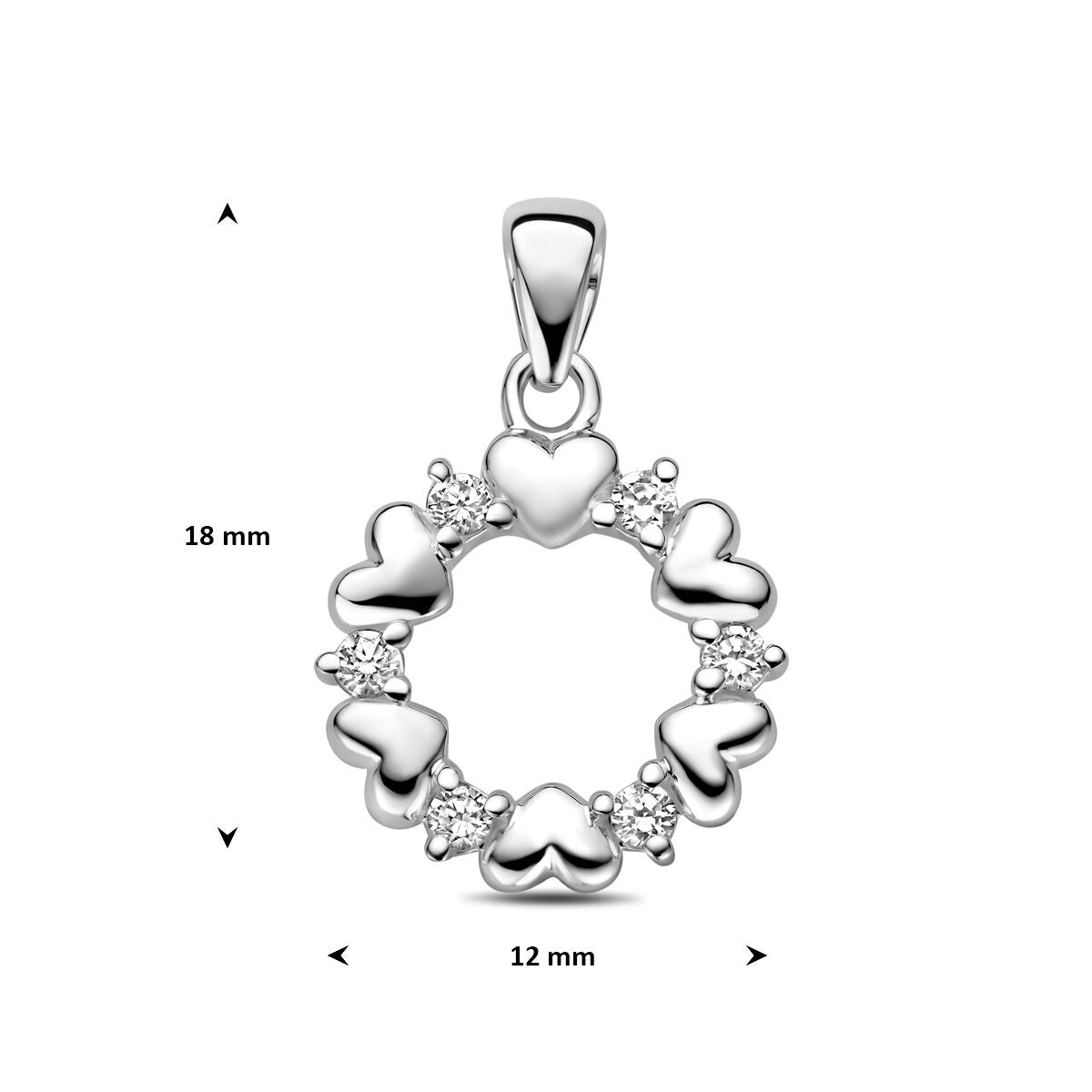 Gerhodineerd zilveren hanger met hartjes en zirkonia