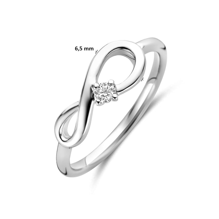 Gerhodineerd zilveren dames ring met infinity symbool en zirkonia – 6,5 mm breed
