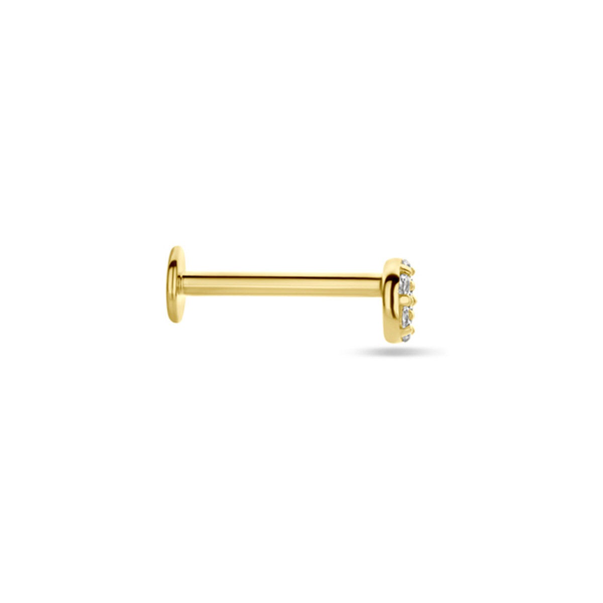 9k Geelgouden flat back piercing met pavé zirkonia 3,5 mm