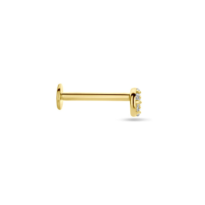 9k Geelgouden flat back piercing met pavé zirkonia 3,5 mm