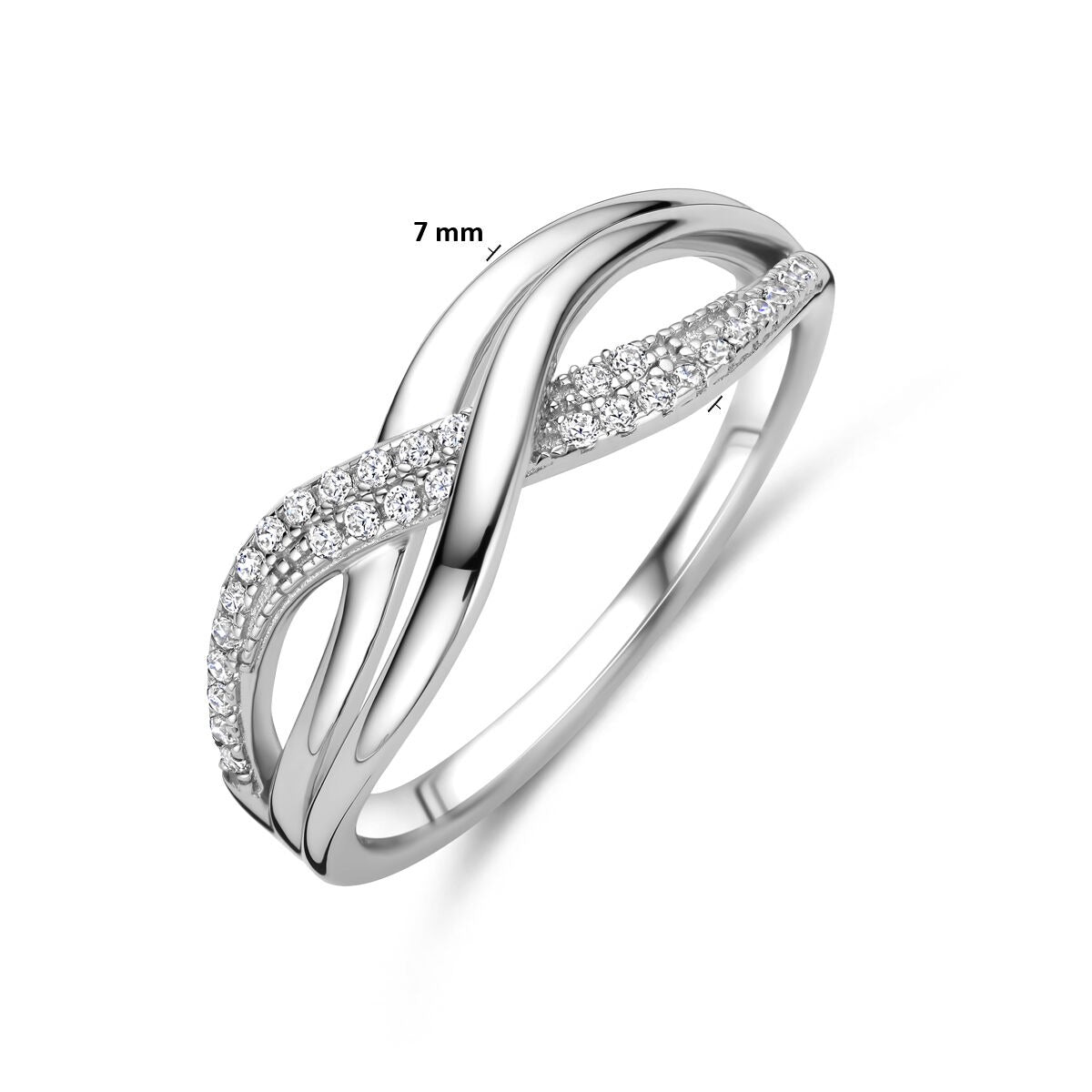 Gerhodineerd zilveren dames ring met zirkonia – 7 mm breed