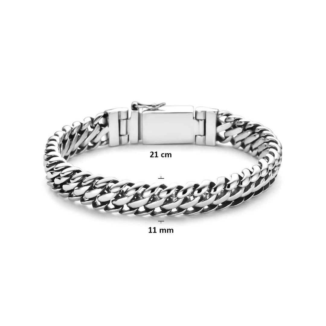 Geoxideerde Zilveren Heren Armband – Dubbele Gourmet Schakel 11 mm