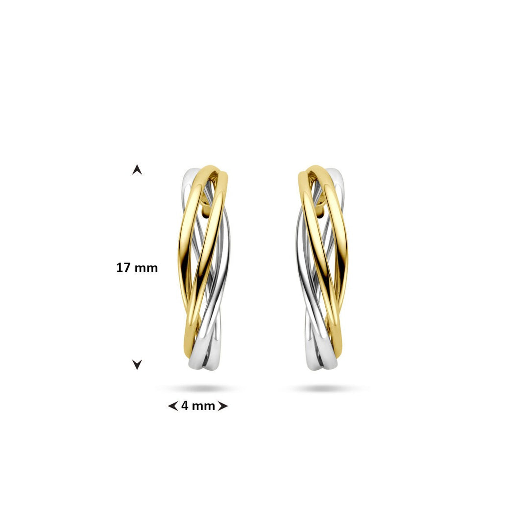Bicolor gouden oorringen 14k geel- en witgoud 17 mm