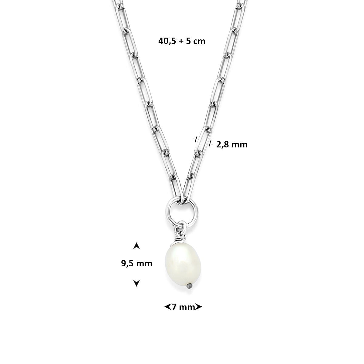 Gerhodineerd 925 zilveren collier met zoetwaterparel