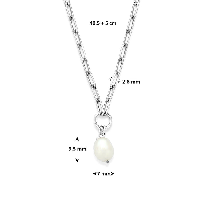 Gerhodineerd 925 zilveren collier met zoetwaterparel