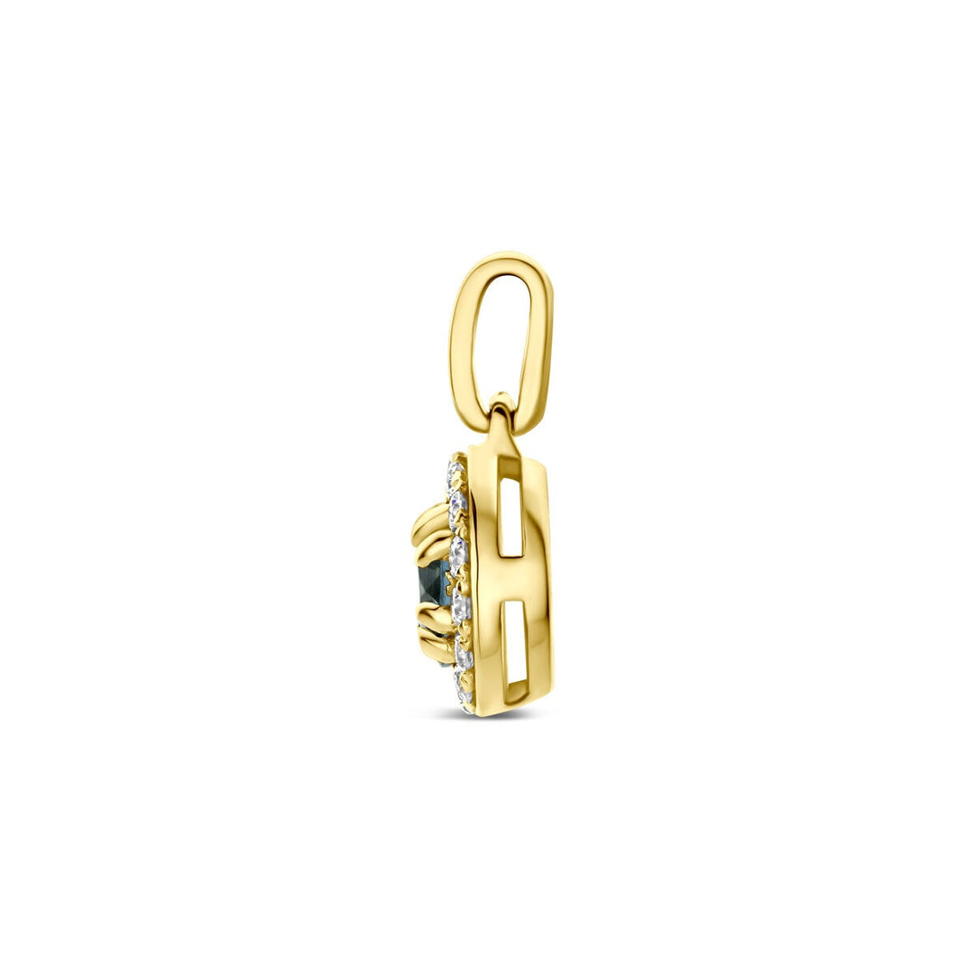 14k Geelgouden hanger met London blue topaas en lab grown diamant