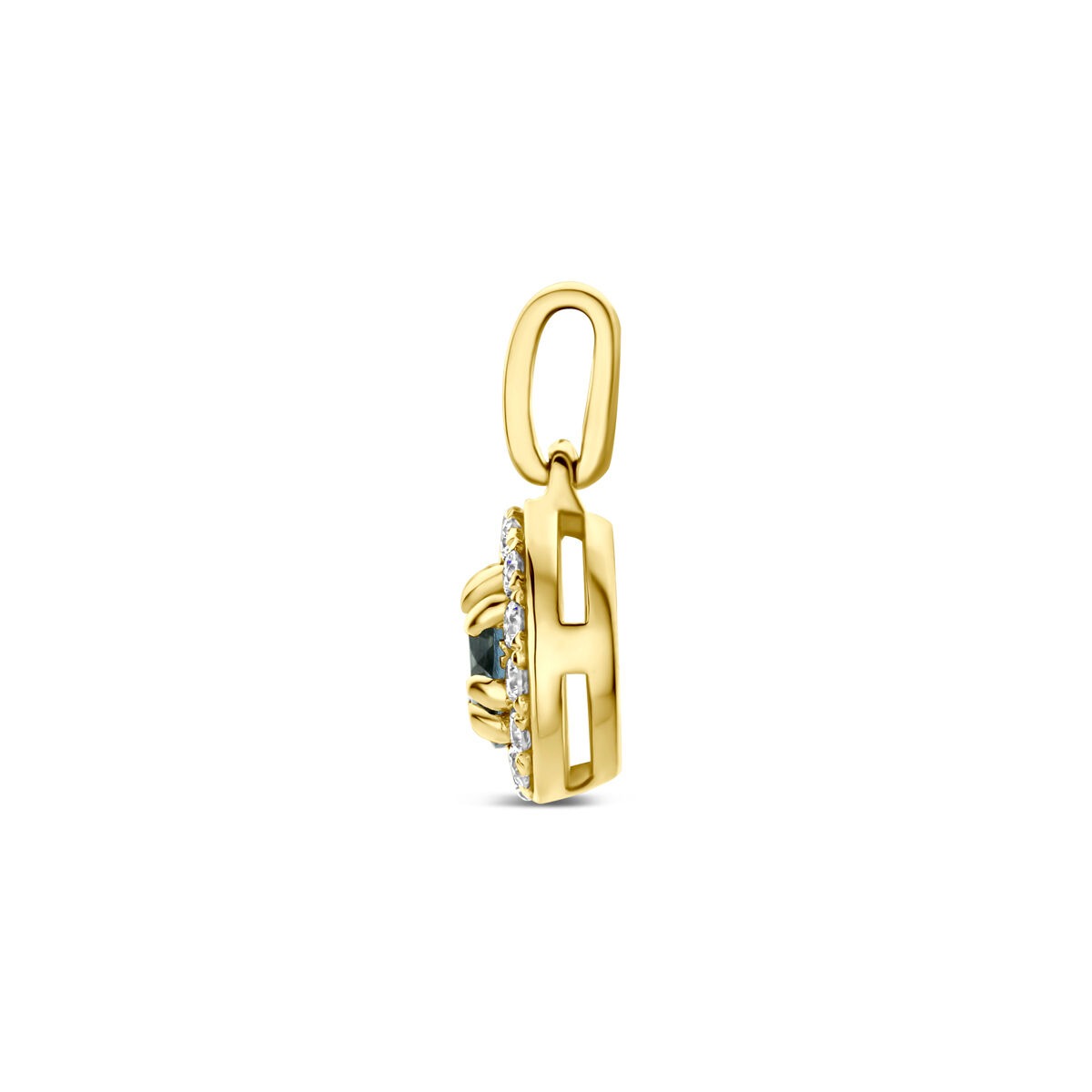 14k Geelgouden hanger met London blue topaas en lab grown diamant