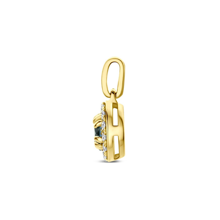 14k Geelgouden hanger met London blue topaas en lab grown diamant