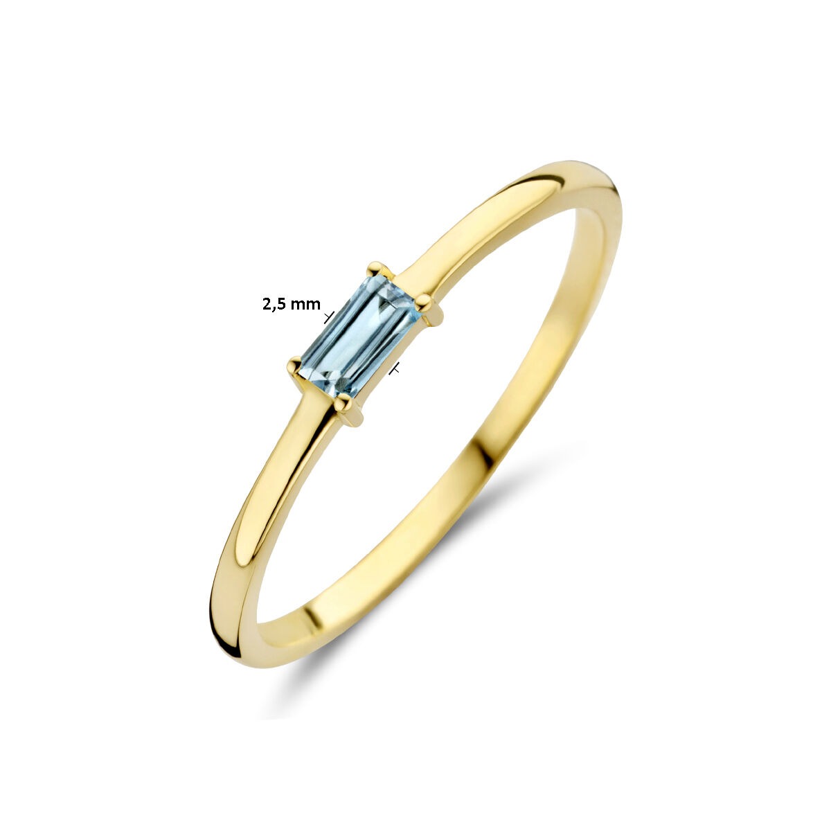 14k geelgouden ring met baguette geslepen aquamarijn