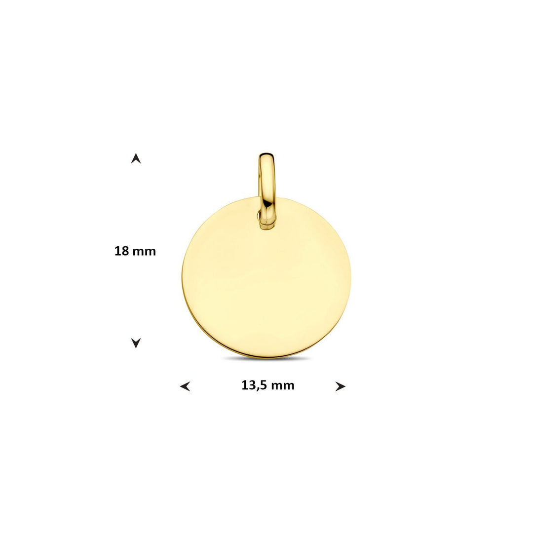 9k Geelgouden Graveerhanger Rond – 18 mm