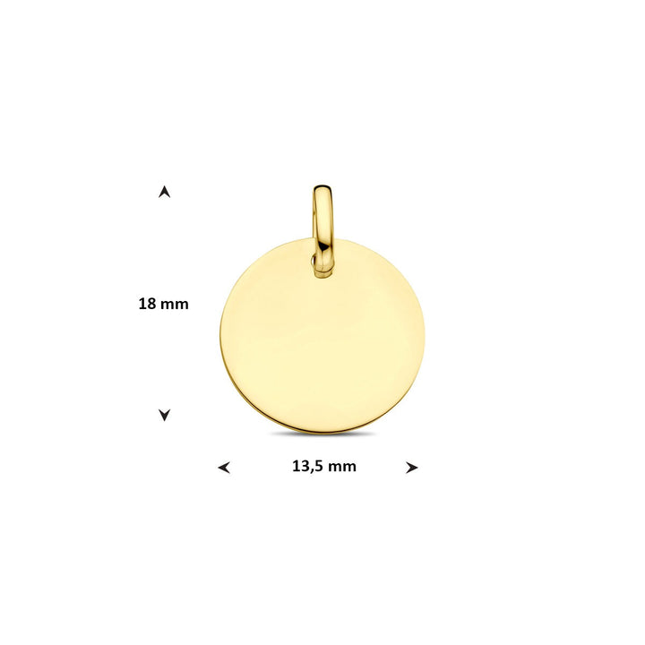 9k Geelgouden Graveerhanger Rond – 18 mm