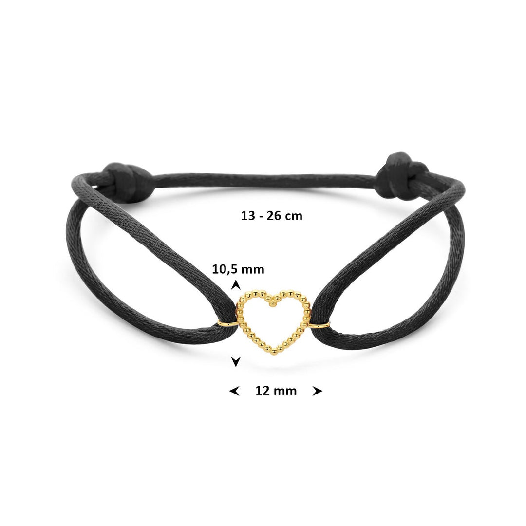 Zwart satijnen armband met 14k gouden hartje