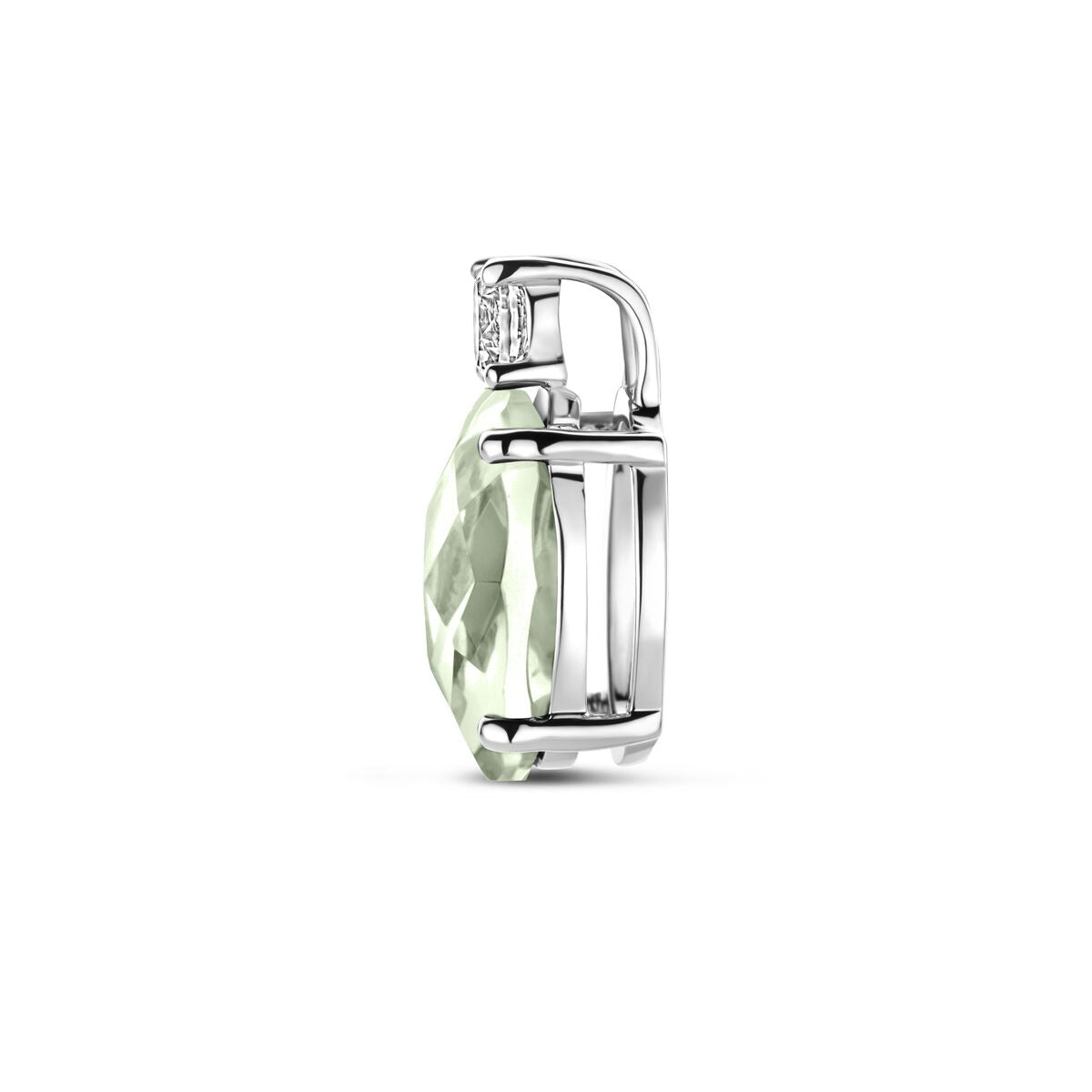 Zilveren hanger met groene amethist en zirkonia – gerhodineerd 925 zilver, 13 x 8 mm
