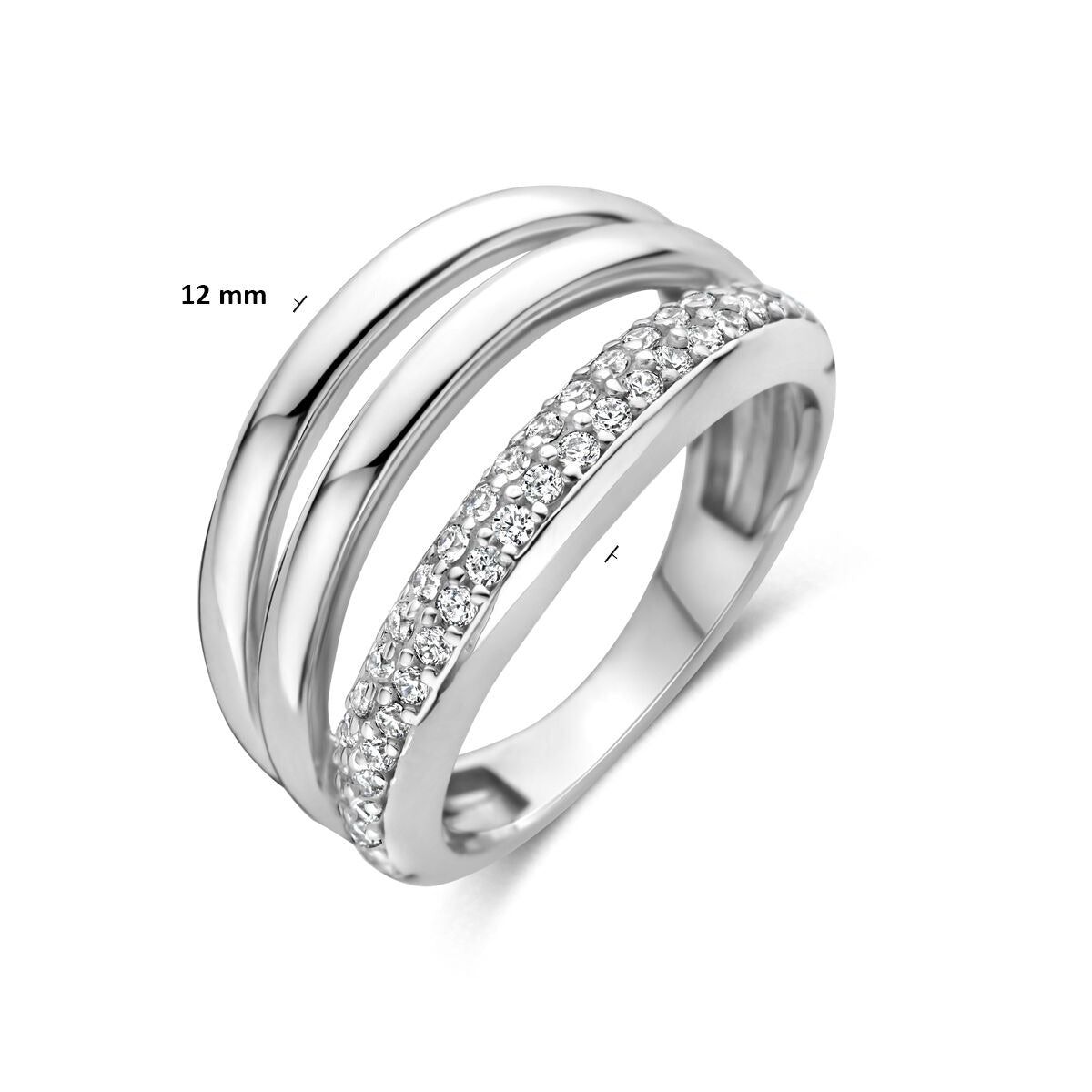 Gerhodineerd zilveren ring met zirkonia pavé 925