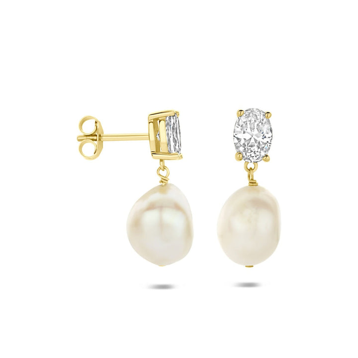 Verguld 925 zilveren oorhangers met parel en zirkonia
