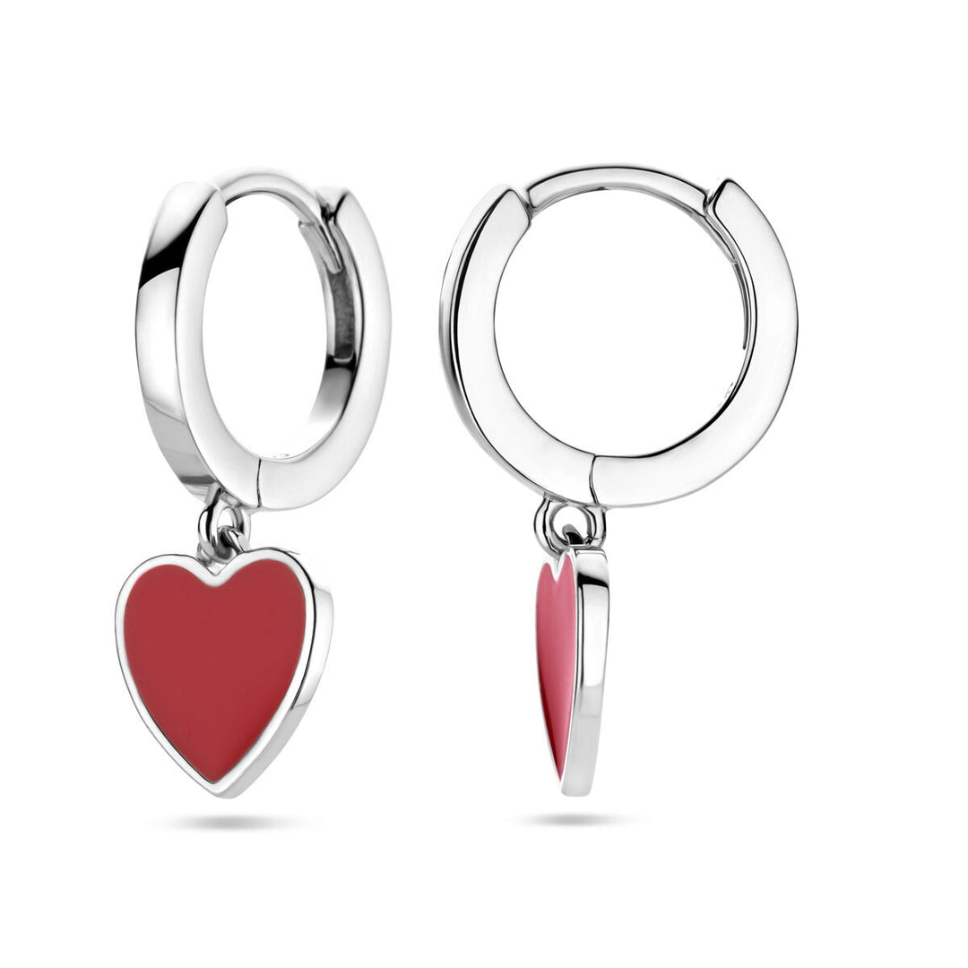 drop earrings red enamel silver rhodium plated