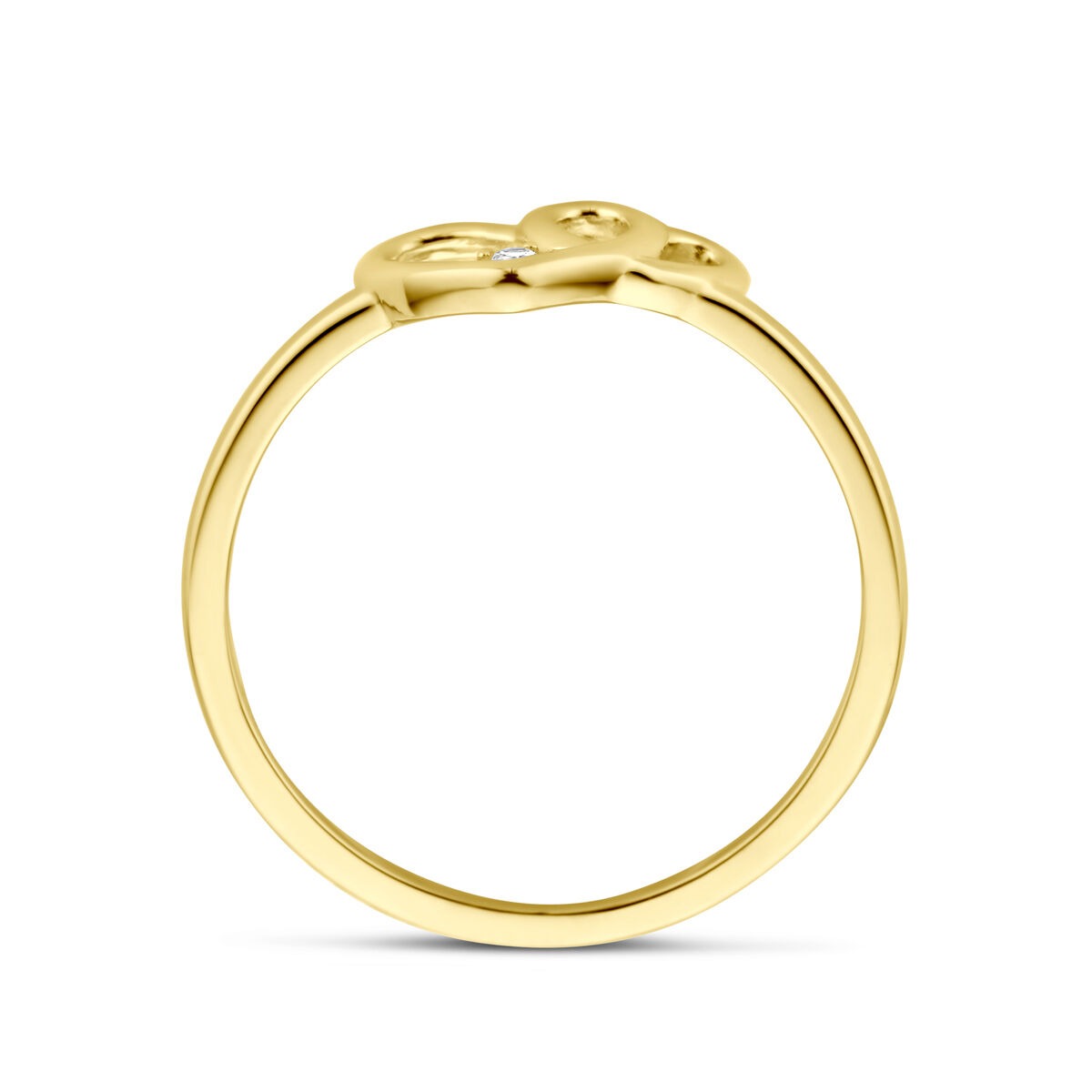 9k Geelgouden ring met hartjes en zirkonia