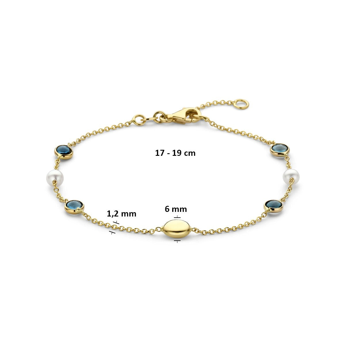 14k geelgouden armband met parels en London blue topaas