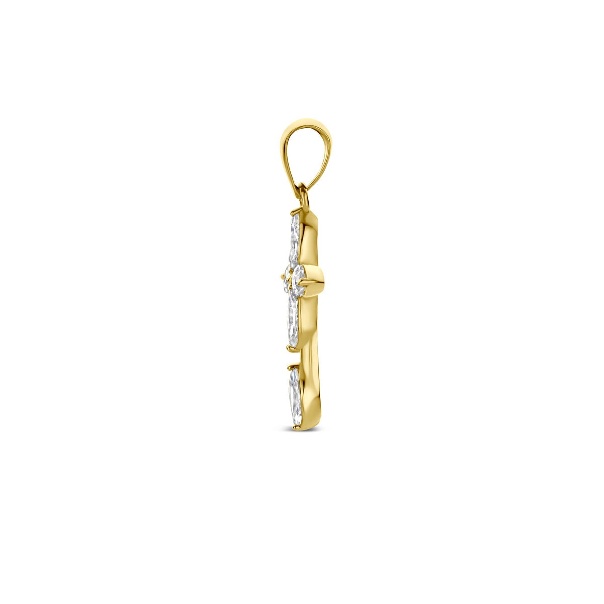 14k Geelgouden kruis hanger met zirkonia