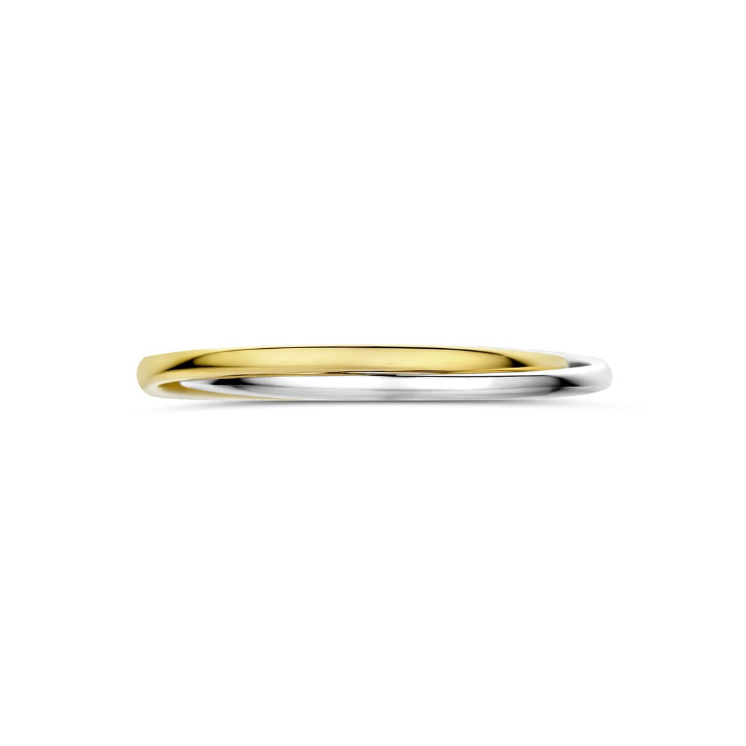 14k Bicolor geel- en witgouden ring – dubbele band in één ontwerp