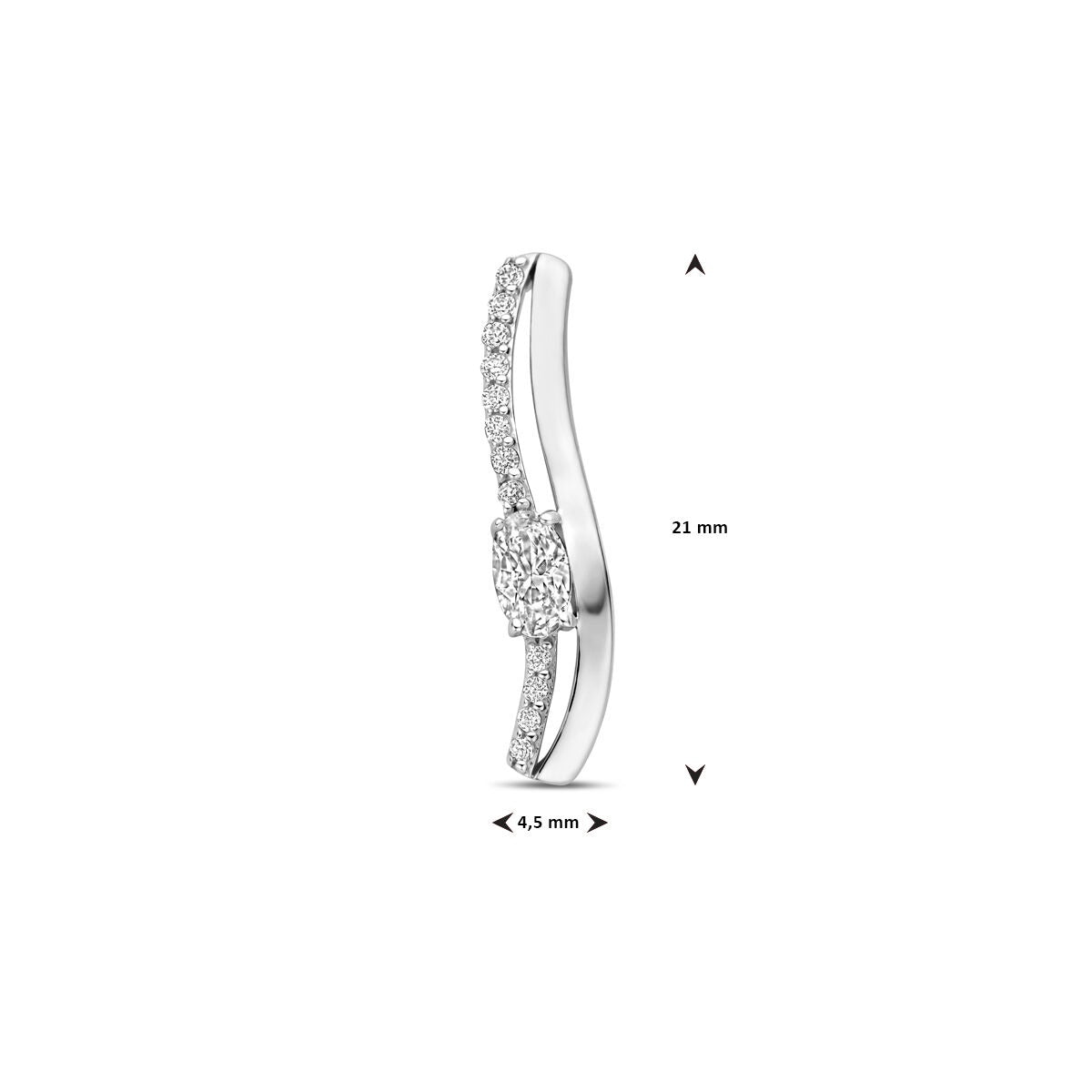 Zilveren hanger met zirkonia in staafvorm – gerhodineerd 925 zilver, 21 mm hoog