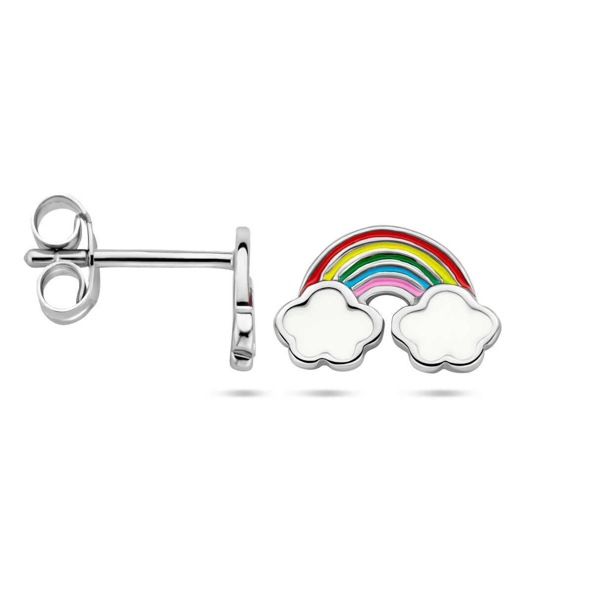 925 Gerhodineerd Zilveren Oorknoppen Regenboog met Wolken