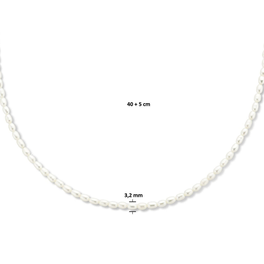 necklace pearl 3.2 mm 40 + 5 cm 3 micron silver gold plated (yellow)