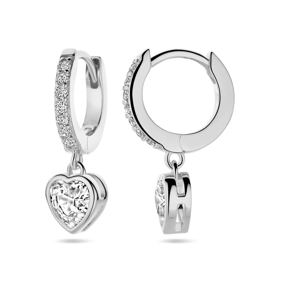 earrings heart zirconia silver rhodium plated