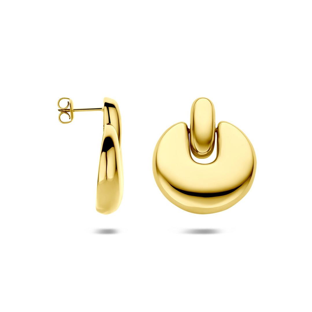 Stalen dames oorhangers geelkleurig met ion plating 29,5 mm