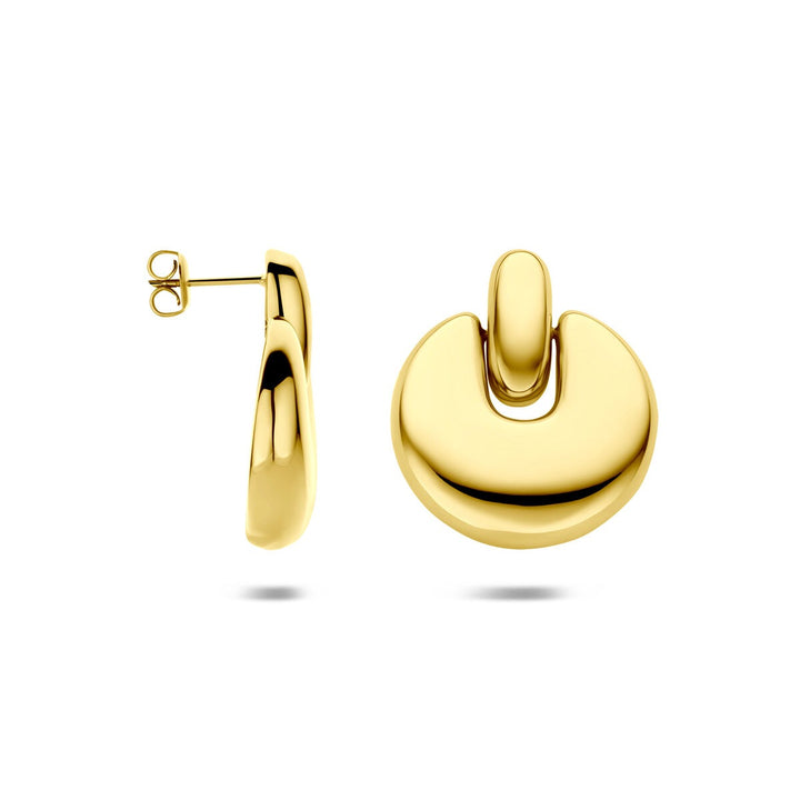 Stalen dames oorhangers geelkleurig met ion plating 29,5 mm