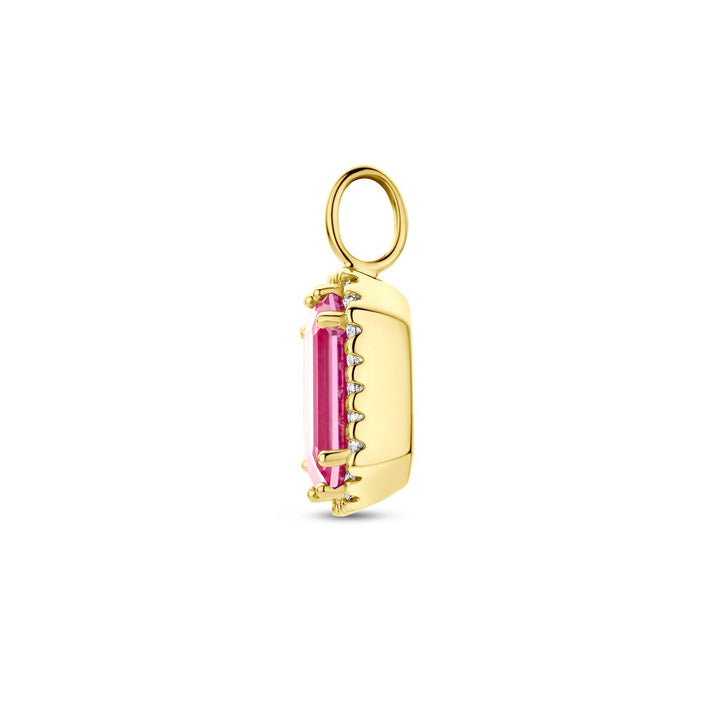 14k Geelgouden Hanger met Roze Toermalijn en Diamant – 15x8.5mm