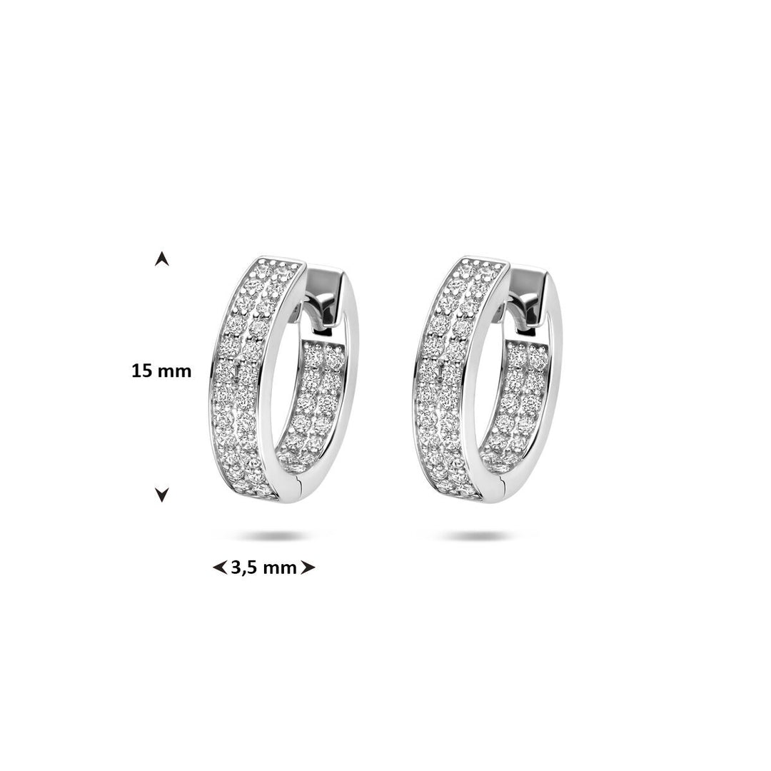 Zilveren klapoorringen met zirkonia gerhodineerd 15x3.5mm