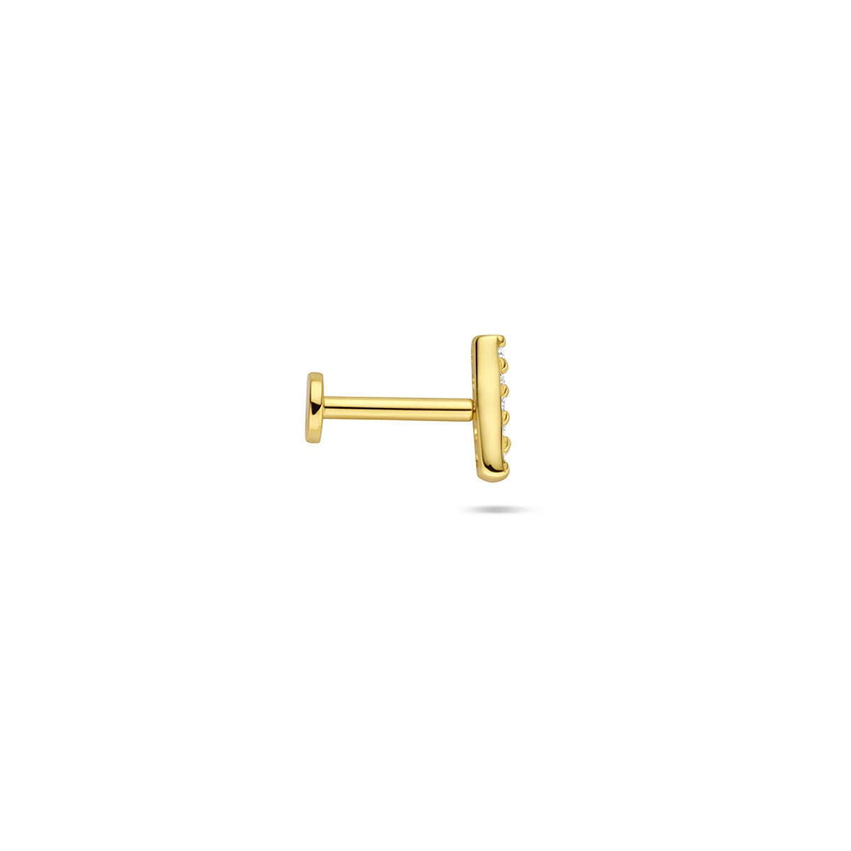 Verguld 925 zilveren flat back piercing met rechthoekige rij zirkonia